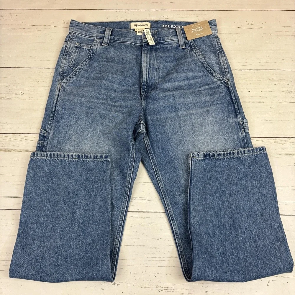Madewell Relaxed Straight Workwear Carpenter Jeans Mens 33x32 Blue NEW NWT